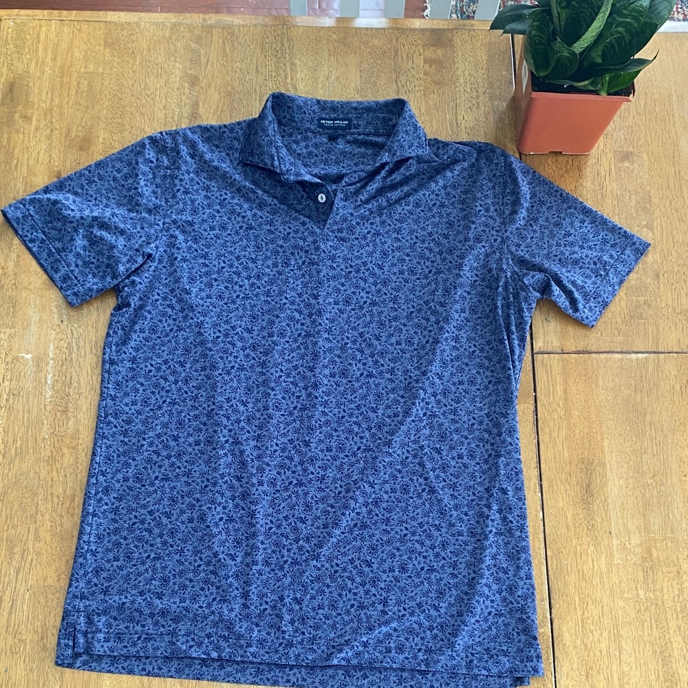 Peter Millar Navy Floral 1/4 button Polo golf Shirt